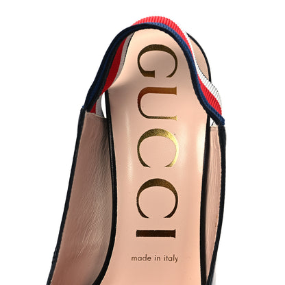 Gucci Malaga Kid Web Sylvie High Heel Slingback Pumps 38.5 Black 7 of 10