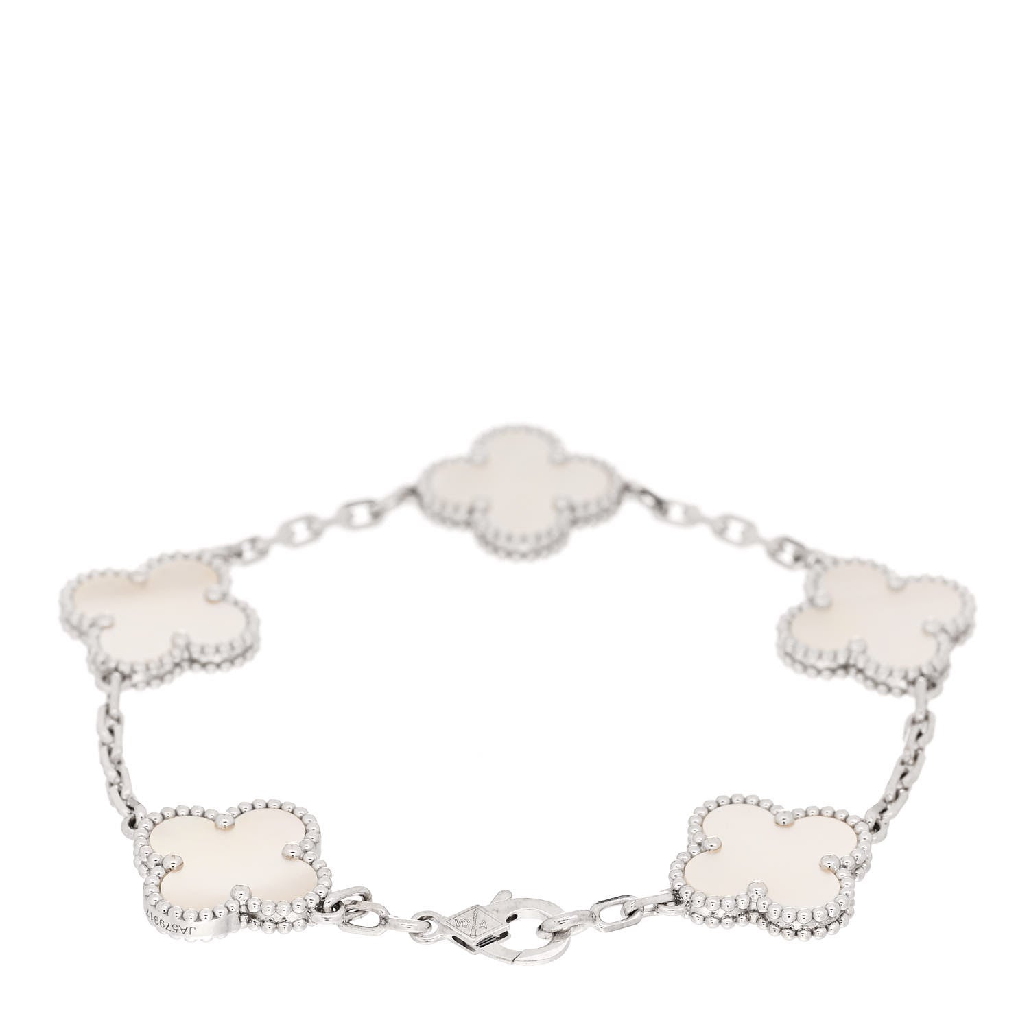 Van Cleef & Arpels 18K White Gold Mother of Pearl 5 Motifs Vintage Alhambra Bracelet 2 of 4
