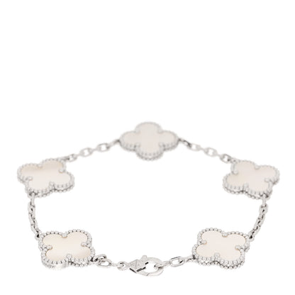 Van Cleef & Arpels 18K White Gold Mother of Pearl 5 Motifs Vintage Alhambra Bracelet 2 of 4