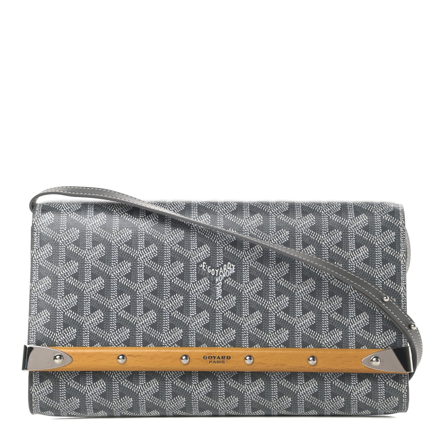 Goyardine Monte Carlo Bois Clutch With Strap Gray