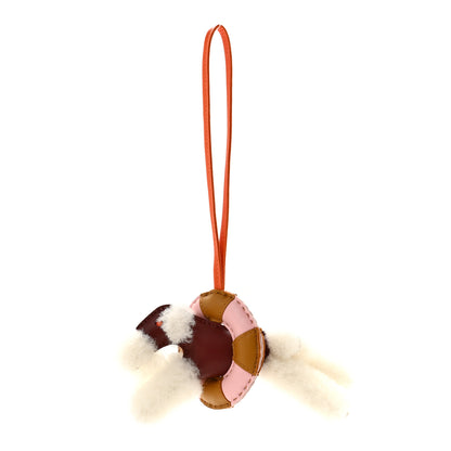 Hermes Milo Lambskin Shearling Budy A La Mer Charm  Écru Rouge H Feu Sésame Rose Sakura 1 of 4