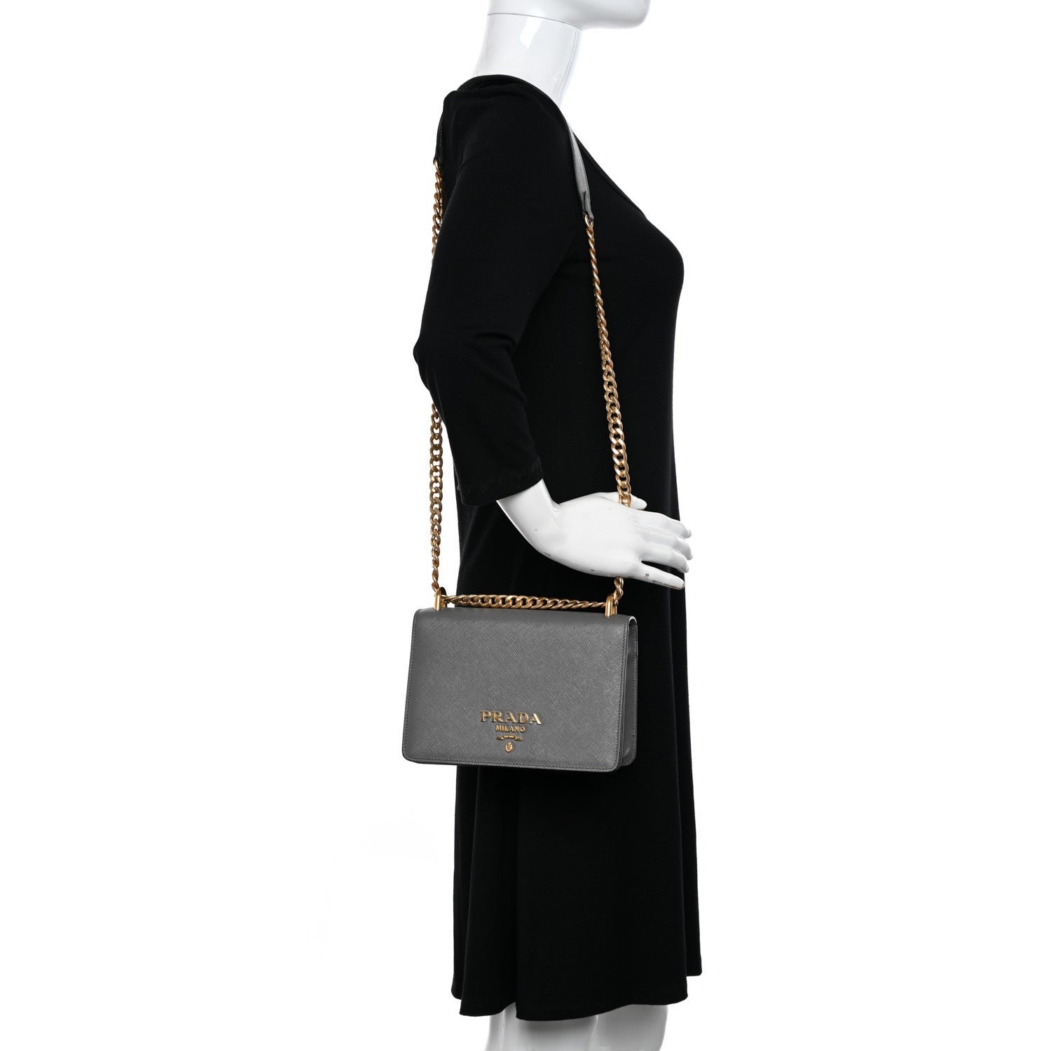 Prada Saffiano Chain Shoulder Bag Marmo 2 of 10