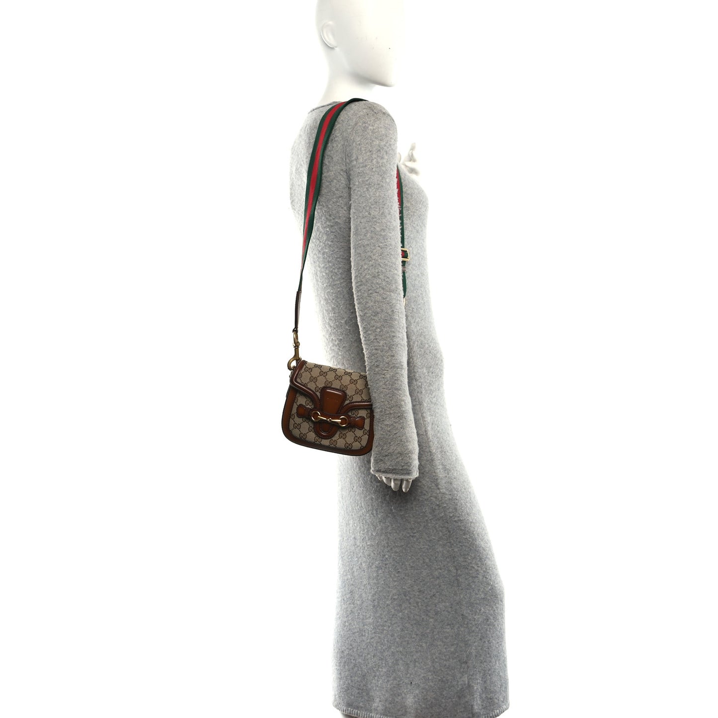 Monogram Small Lady Web Shoulder Bag Beige Cuir