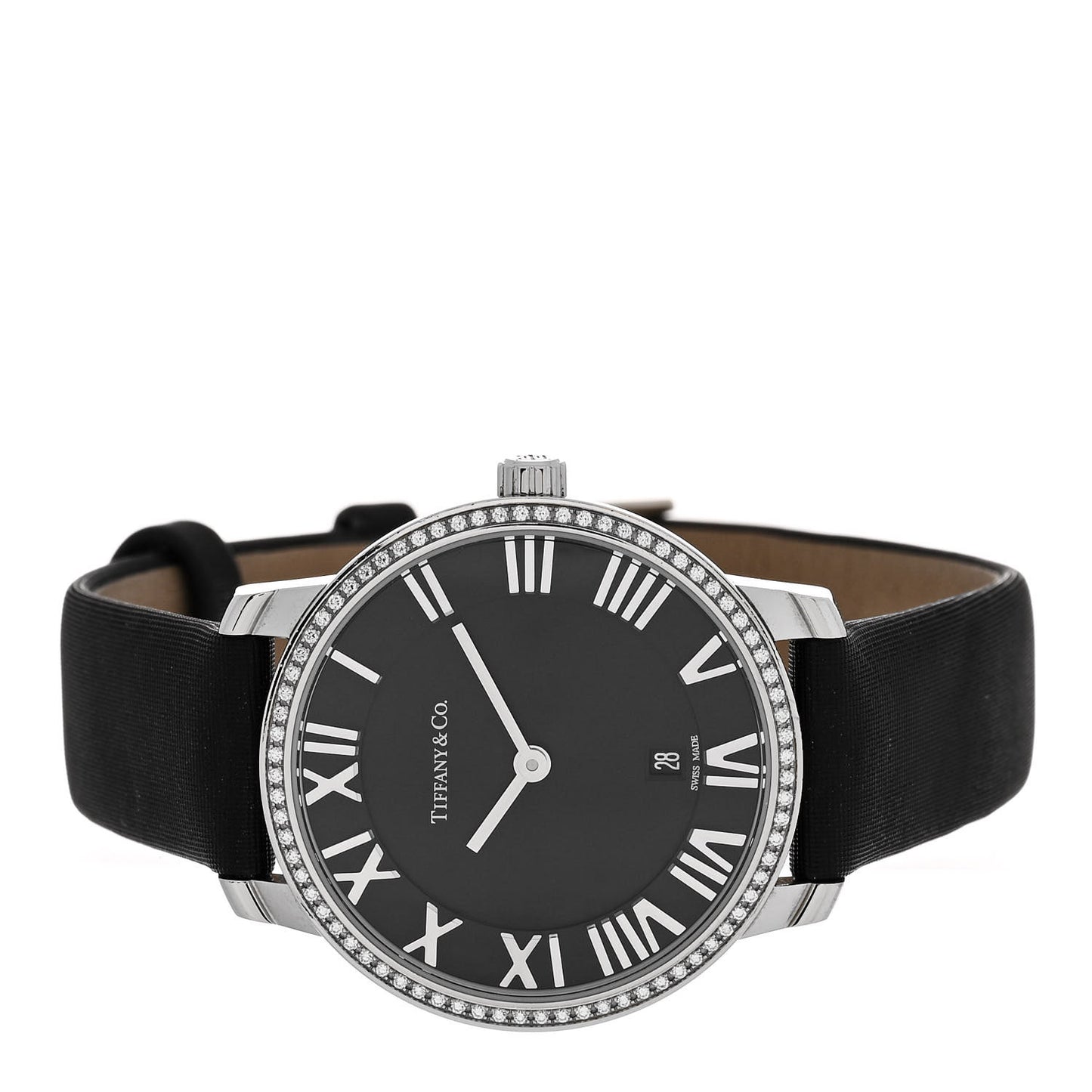 Stainless Steel Satin Diamond Bezel 31mm Atlas 2-Hand Quartz Watch Black