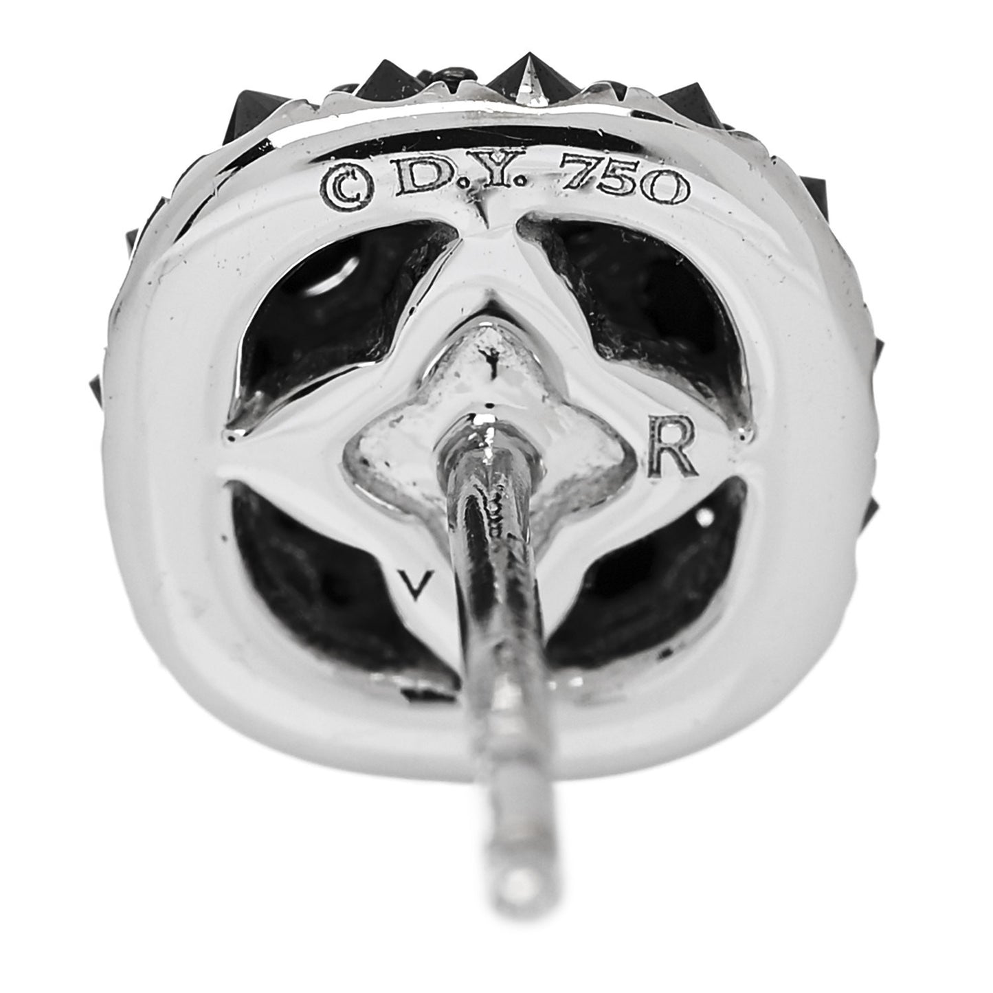 18K White Gold Black Diamond Reverse Set Pave Cushion Stud Earrings