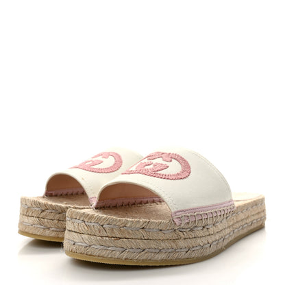 Gucci Canvas Interlocking G Espadrille Slide Sandals 38 Mystic White Shell 3 of 9