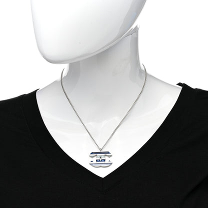 Chanel Enamel Striped CC Necklace Blue Silver 2 of 6