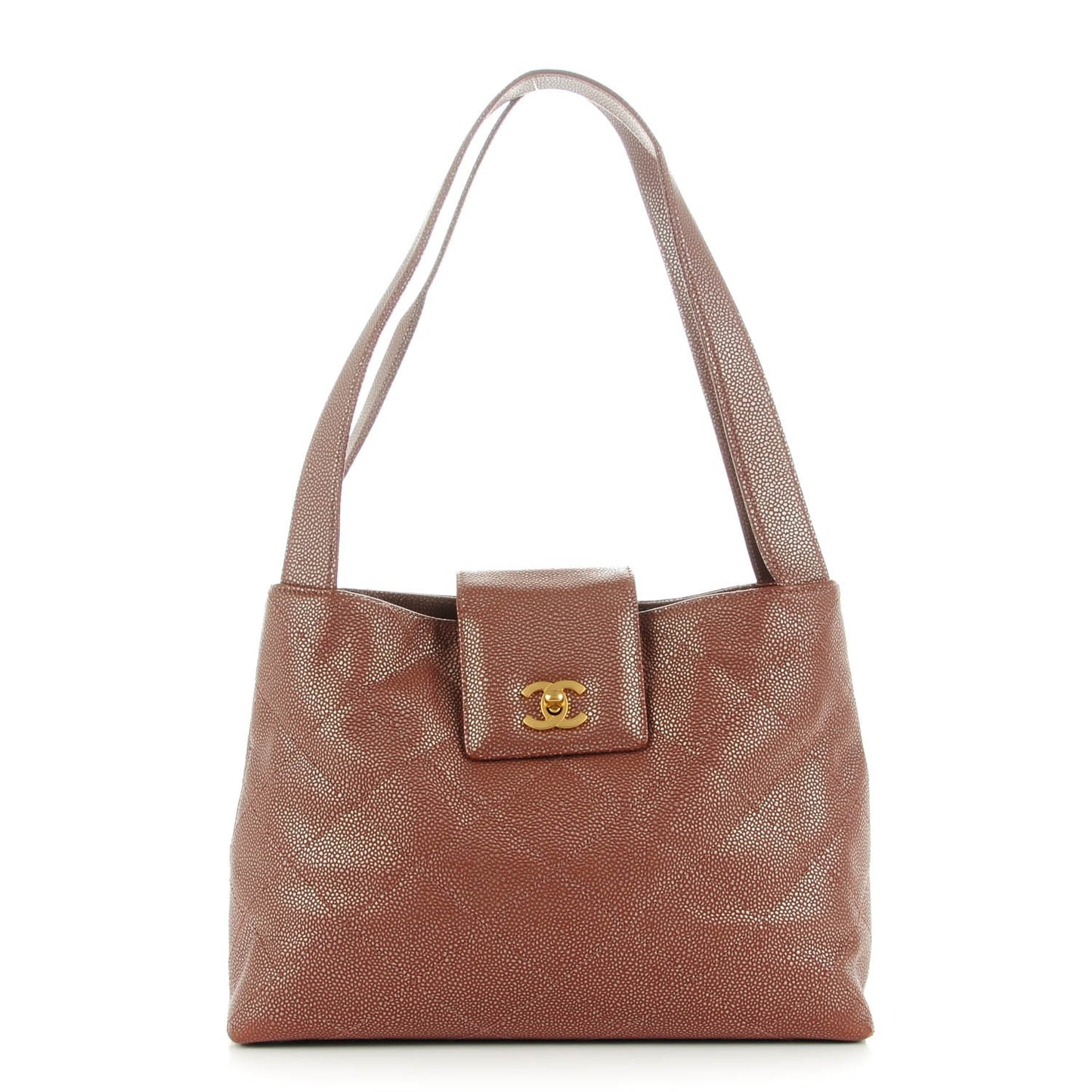 Metallic Caviar Quilted Shoulder Bag Brown