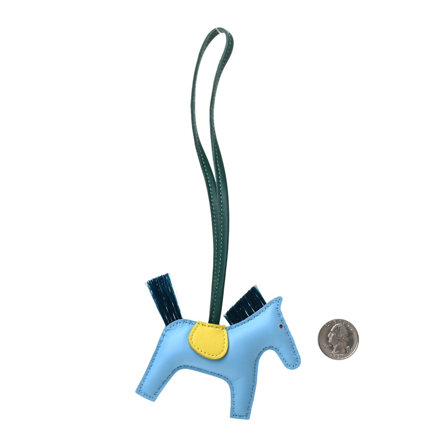 Milo Lambskin Horse Hair Grigri Rodeo Horse Bag Charm PM Bleu Celeste Lime Malachite