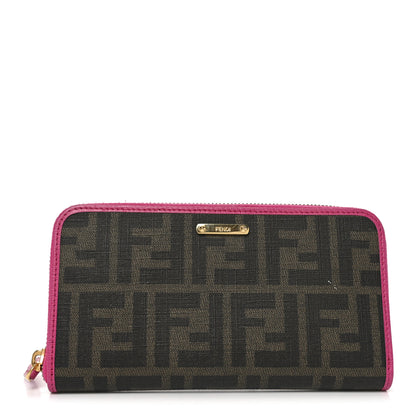 Fendi Zucca Spalmati Vitello Elite Zip Around Wallet Tobacco Ciclamino 1 of 7