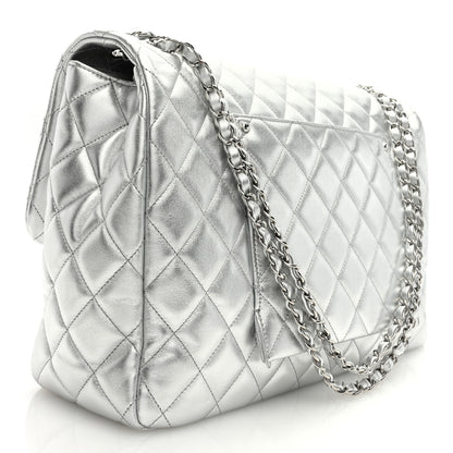 Chanel Metallic Lambskin Quilted XXL Travel Flap Bag Silver 3 of 9