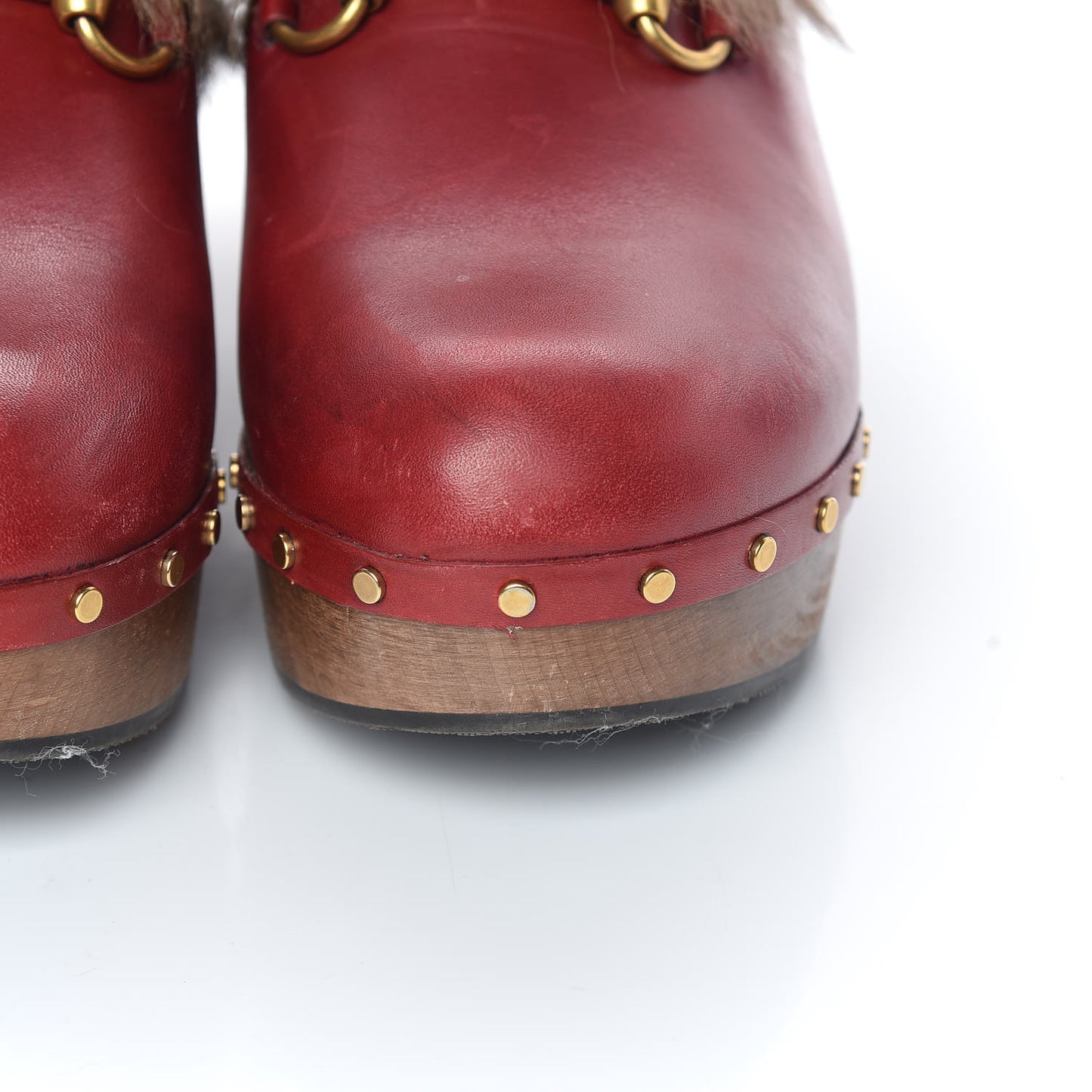 Calfskin Fur Horsebit Amstel Slingback Clogs 40 Rosso Naturale