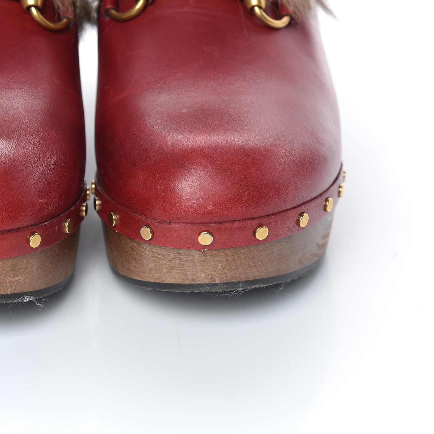 Gucci Calfskin Fur Horsebit Amstel Slingback Clogs 40 Rosso Naturale 12 of 13