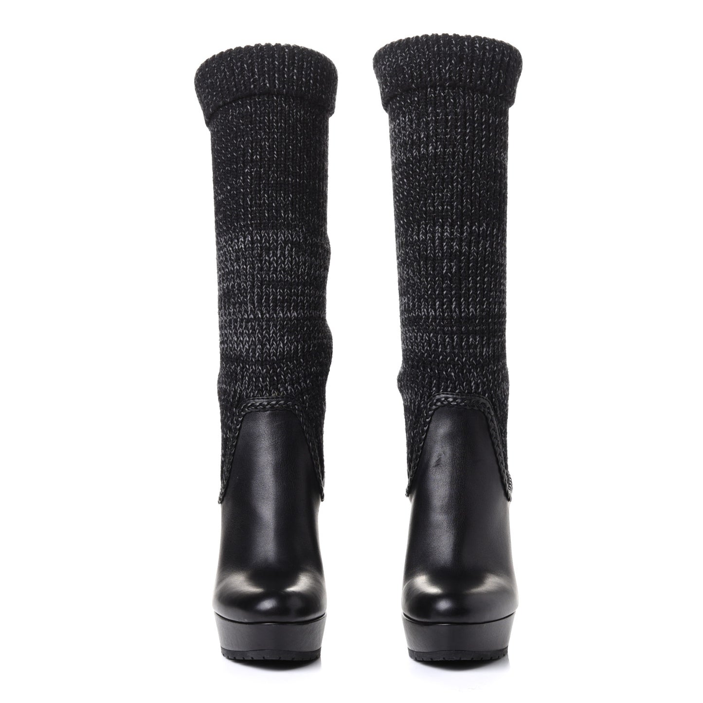 Wool Calfskin Knee Length Sock Boots 38 Black