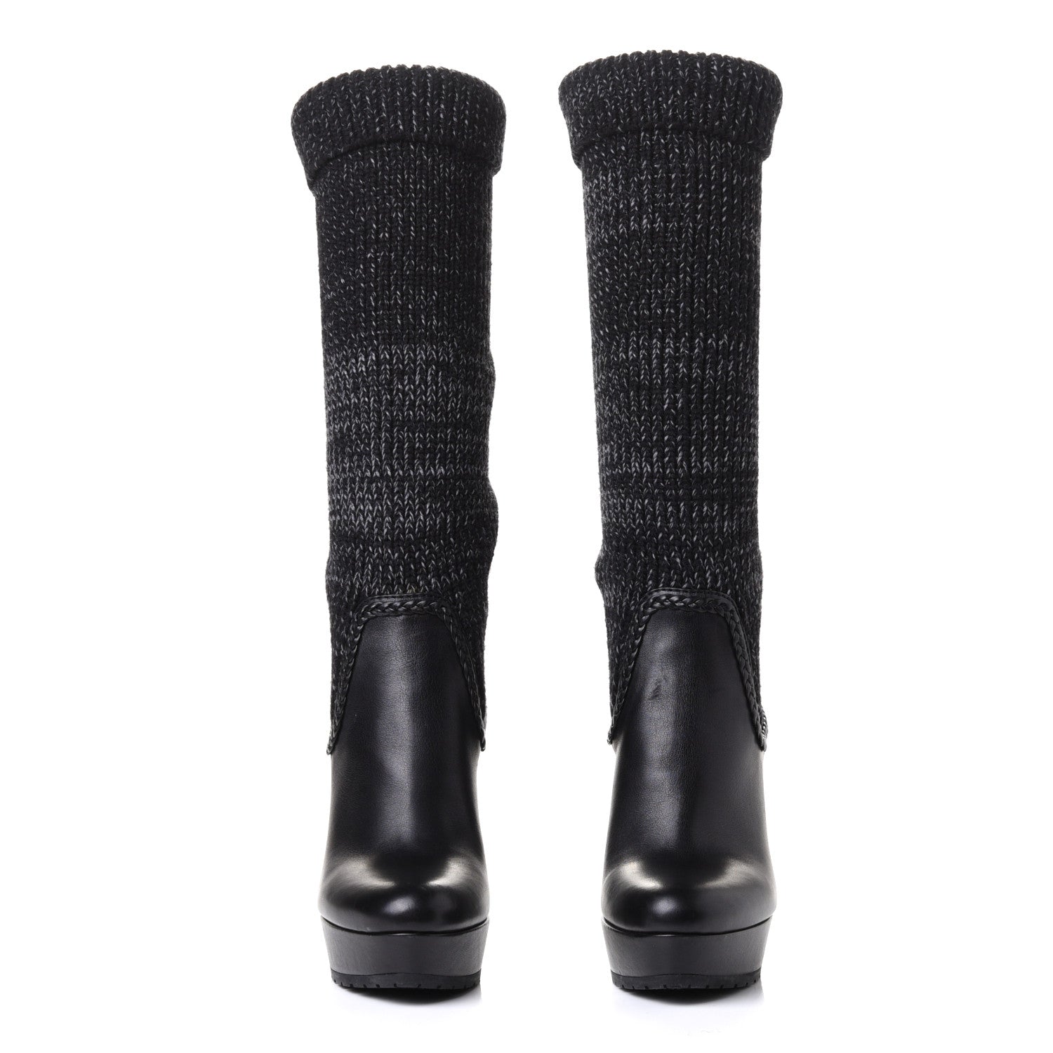 Gucci Wool Calfskin Knee Length Sock Boots 38 Black 4 of 8