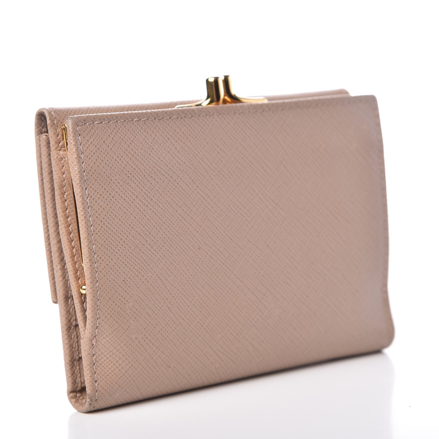 Prada Saffiano Kiss Lock Compact Wallet Cammeo 3 of 13