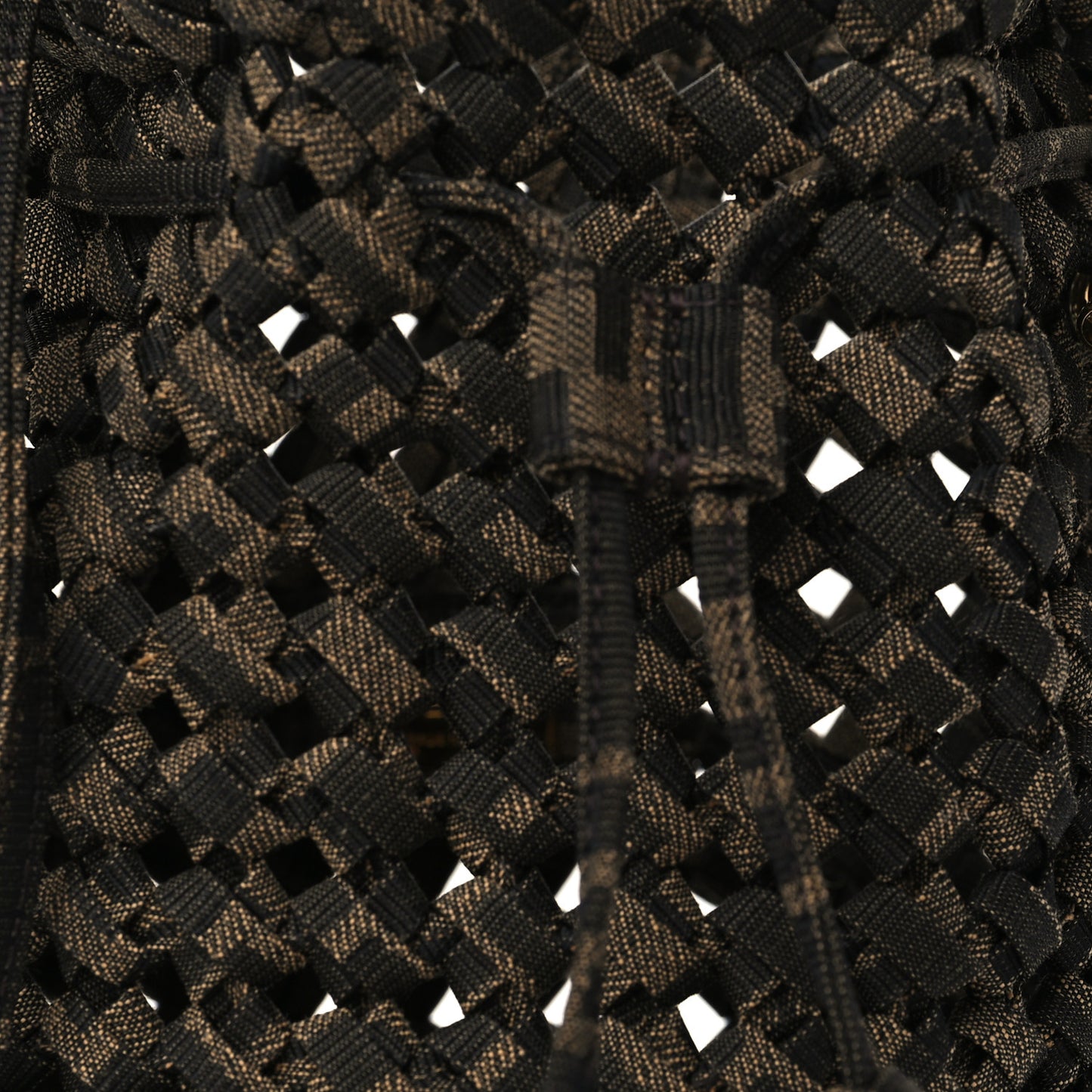 Fabric Jacquard F is Fendi FF 1974 Woven Knotted Mini Mon Tresor Bucket Bag Tabacco Moro