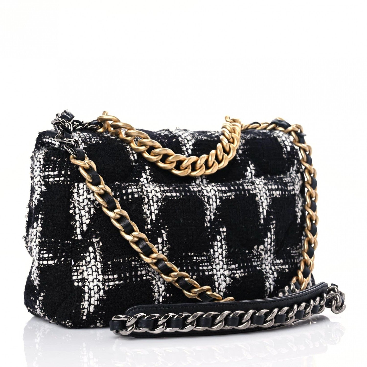 Chanel Tweed Quilted Medium Chanel 19 Flap Black White 3 of 10