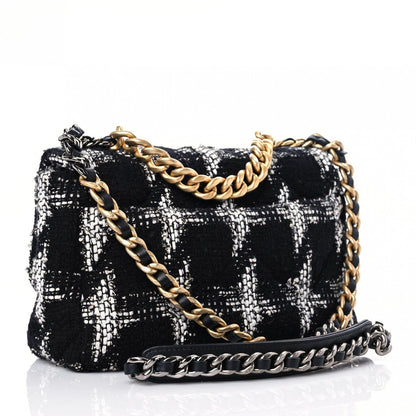Chanel Tweed Quilted Medium Chanel 19 Flap Black White 3 of 10