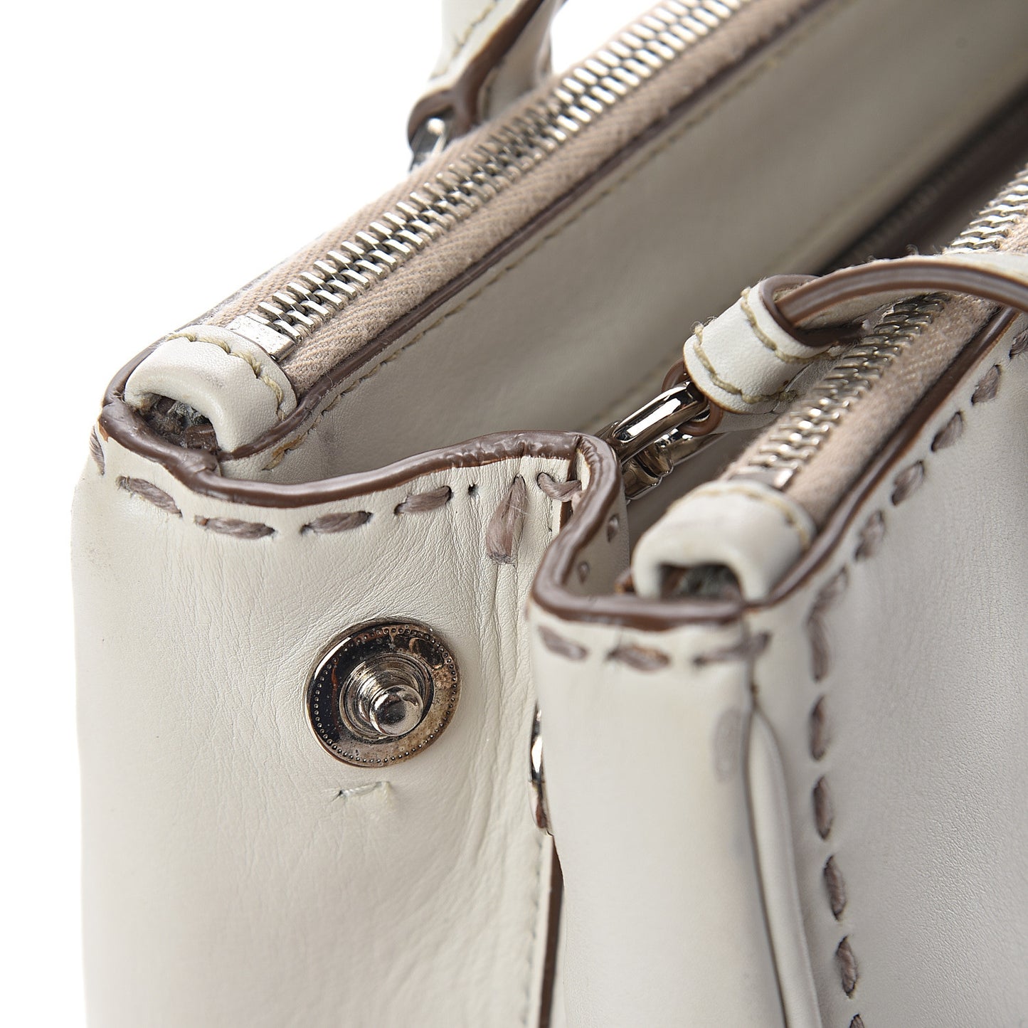 City Calf Hand Stitched Small Galleria Double Zip Tote Talco