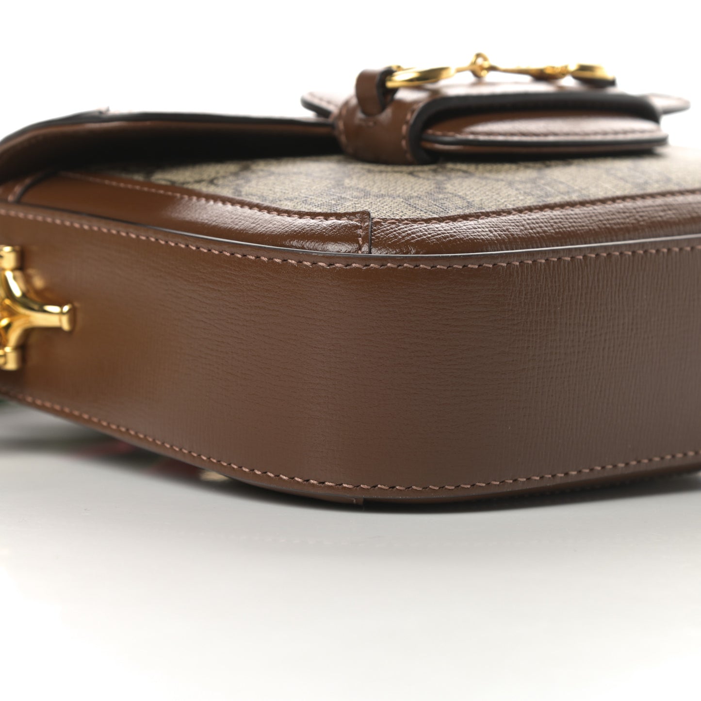 GG Supreme Monogram Web Mini Horsebit 1955 Shoulder Bag Beige Brown Sugar