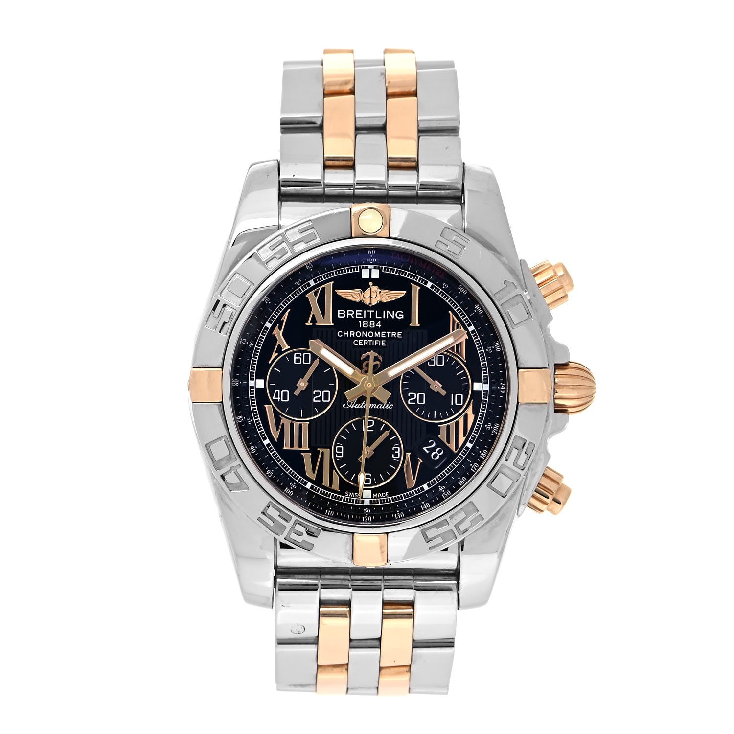 Breitling Stainless Steel 18K Yellow Gold 44mm Chronomat Automatic Watch Black IB0110 1 of 5