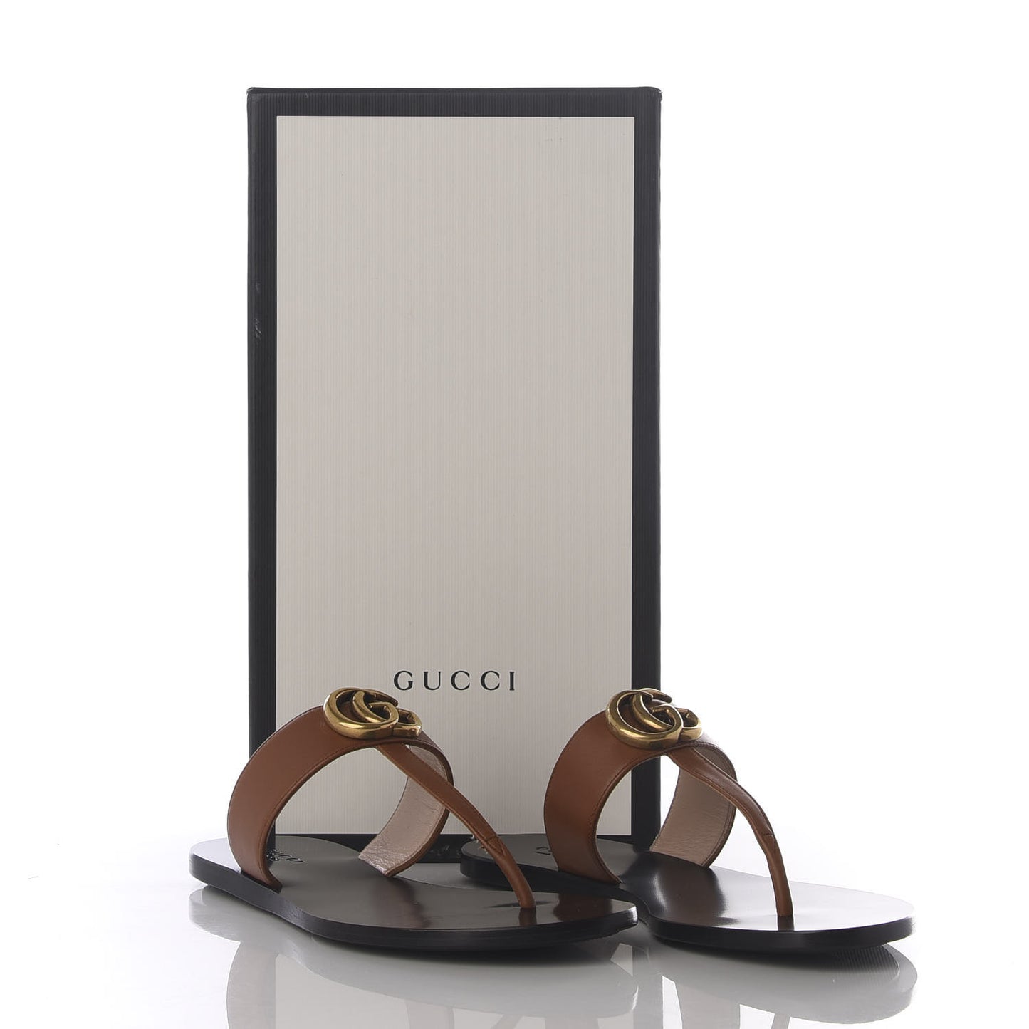 Calfskin GG Marmont Thong Sandals 36 Cognac