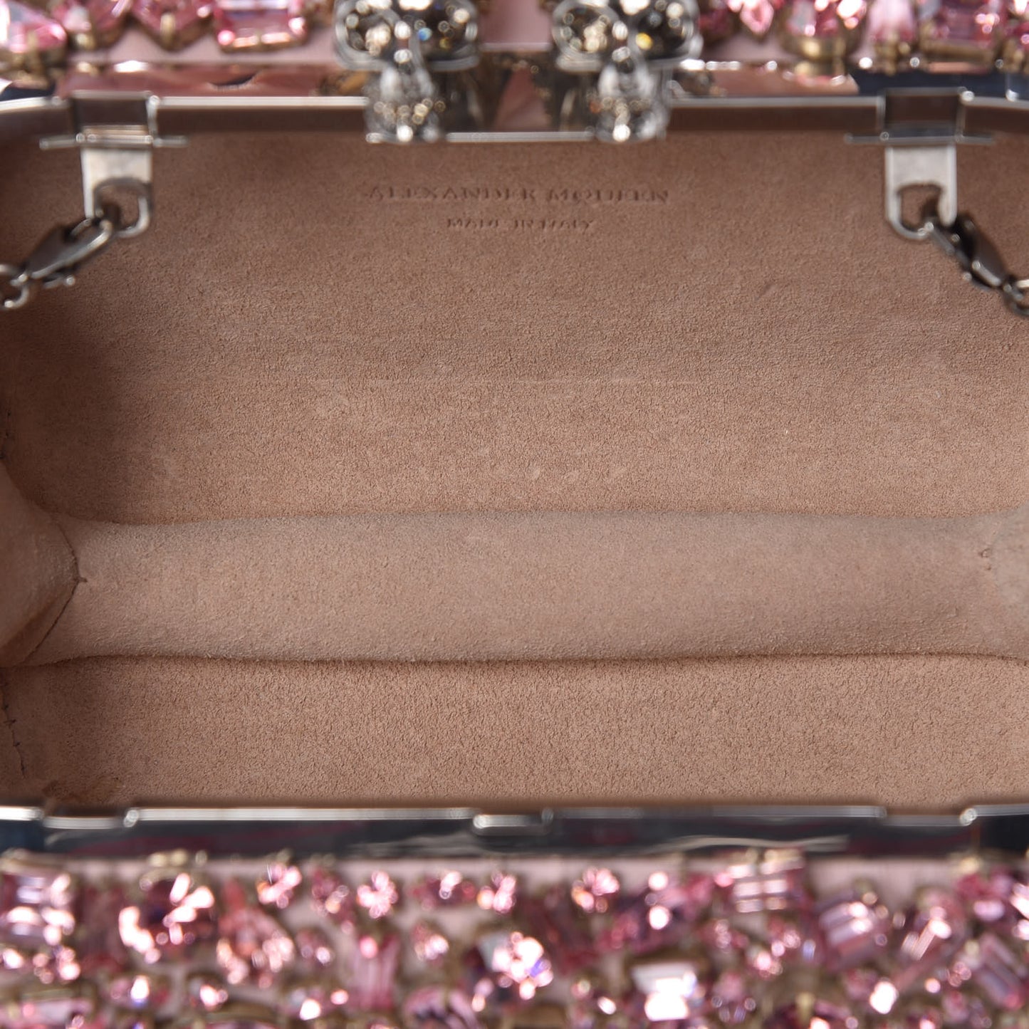 Crystal Nappa Queen and King Skull Box Chain Clutch Pink