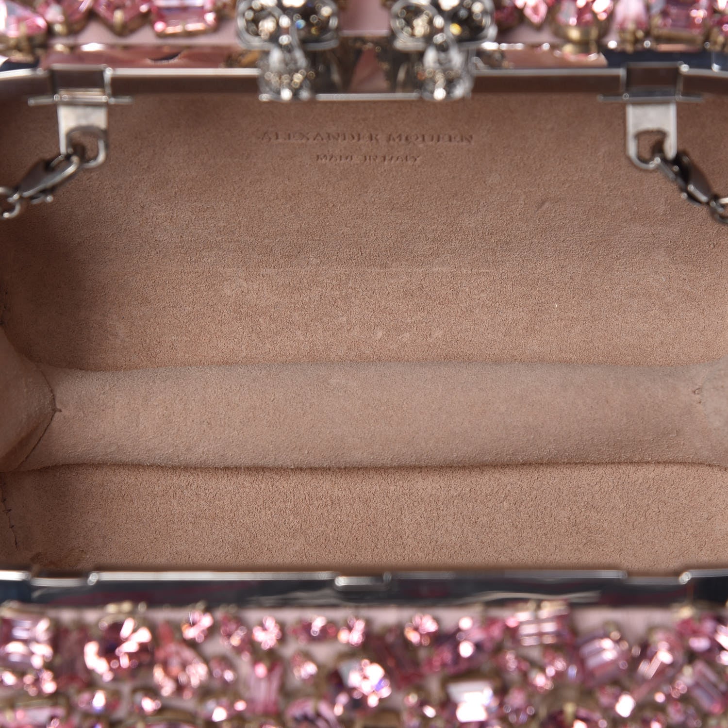 Alexander McQueen Crystal Nappa Queen and King Skull Box Chain Clutch Pink 7 of 9