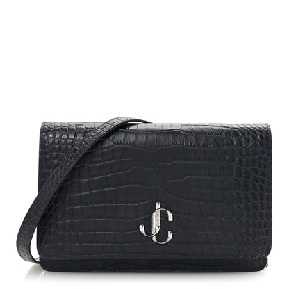 Jimmy Choo Calfskin Crocodile Embossed Palace Crossbody Navy 1 of 10