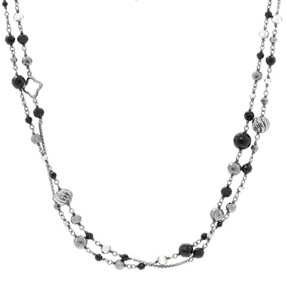 David Yurman Darkened Sterling Silver Black Onyx Hematite Quatrefoil Bead Chain Necklace 1 of 5
