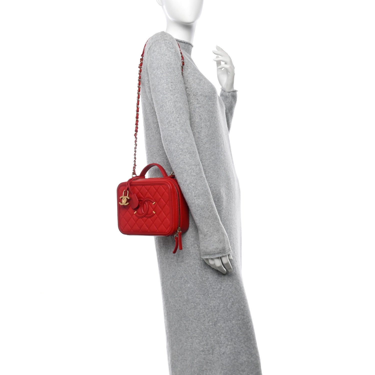 Chanel Caviar Quilted Medium CC Filigree Vanity Case Red 2 of 14