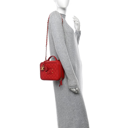 Chanel Caviar Quilted Medium CC Filigree Vanity Case Red 2 of 14