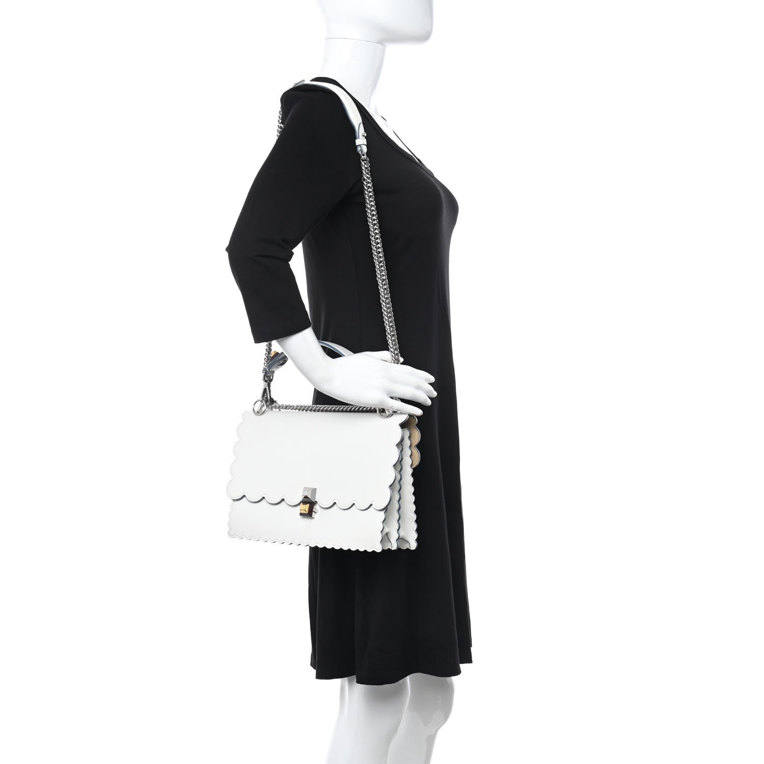 Fendi Vitello Liberty Scalloped Studded Kan I Shoulder Bag Bianco 2 of 11