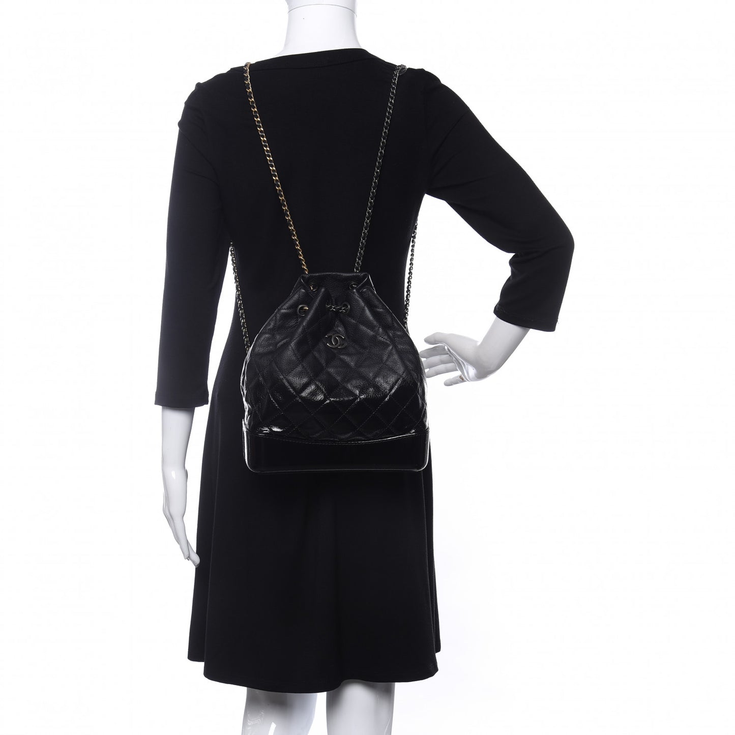 Aged Calfskin Quilted Gabrielle Backpack Black