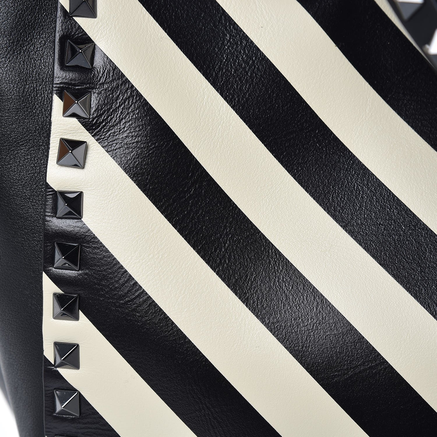 Valentino Garavani Calfskin Chevron Medium Rockstud Tote Light Ivory Black 7 of 9