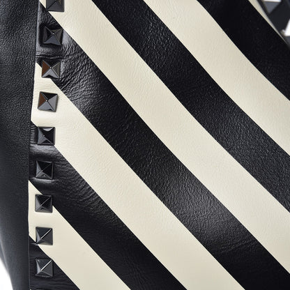 Valentino Garavani Calfskin Chevron Medium Rockstud Tote Light Ivory Black 7 of 9