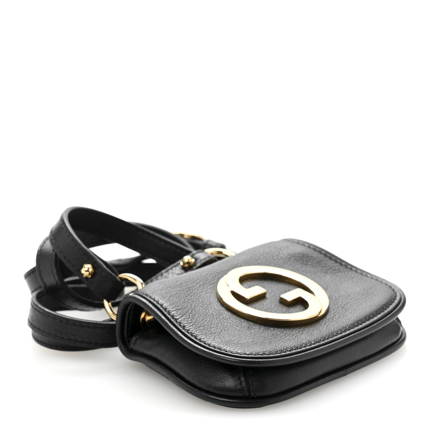 Gucci Roxy Calfskin Mini Blondie Card Case Wallet With Strap Black 4 of 11