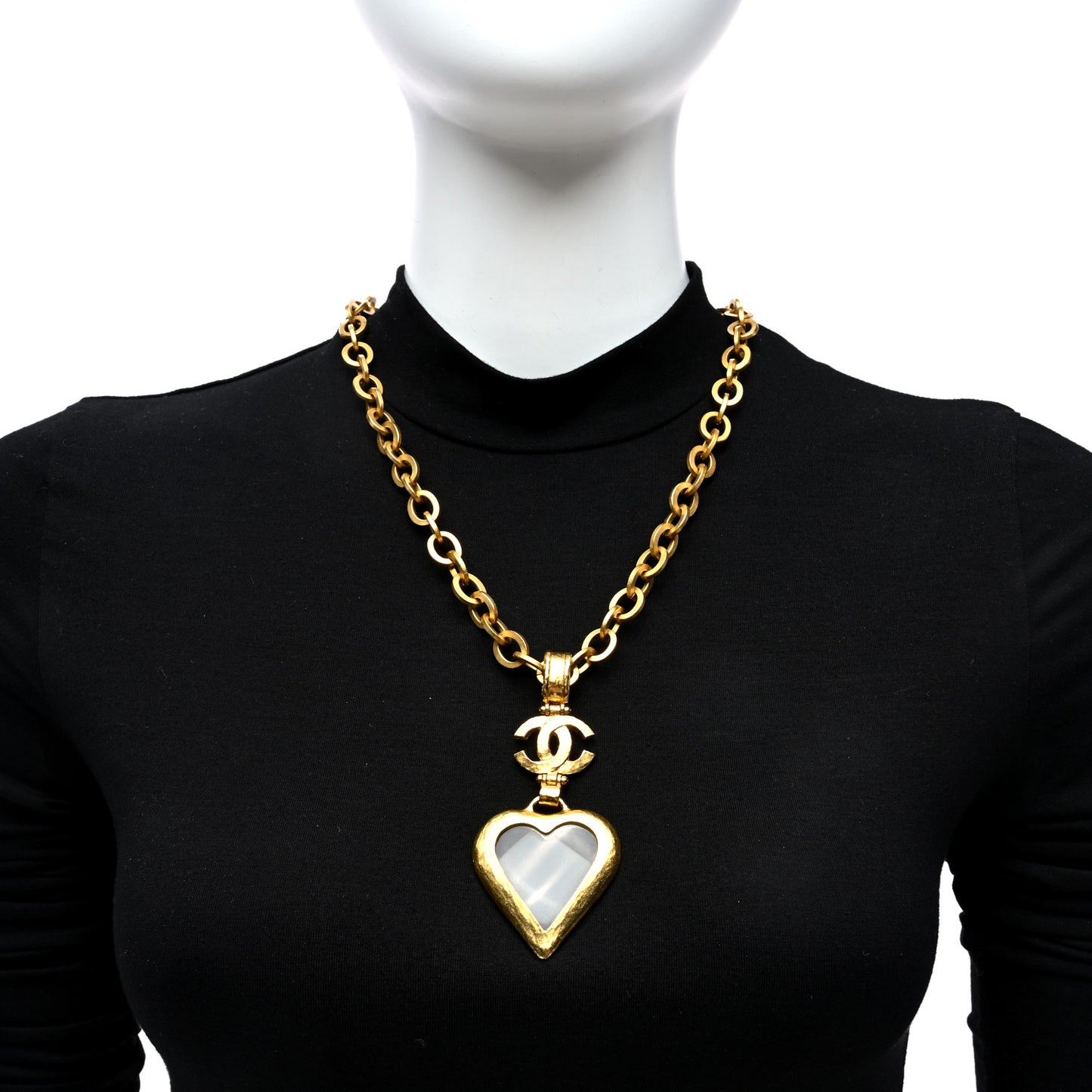 Loupe Magnifying Glass CC Heart Drop Necklace Gold