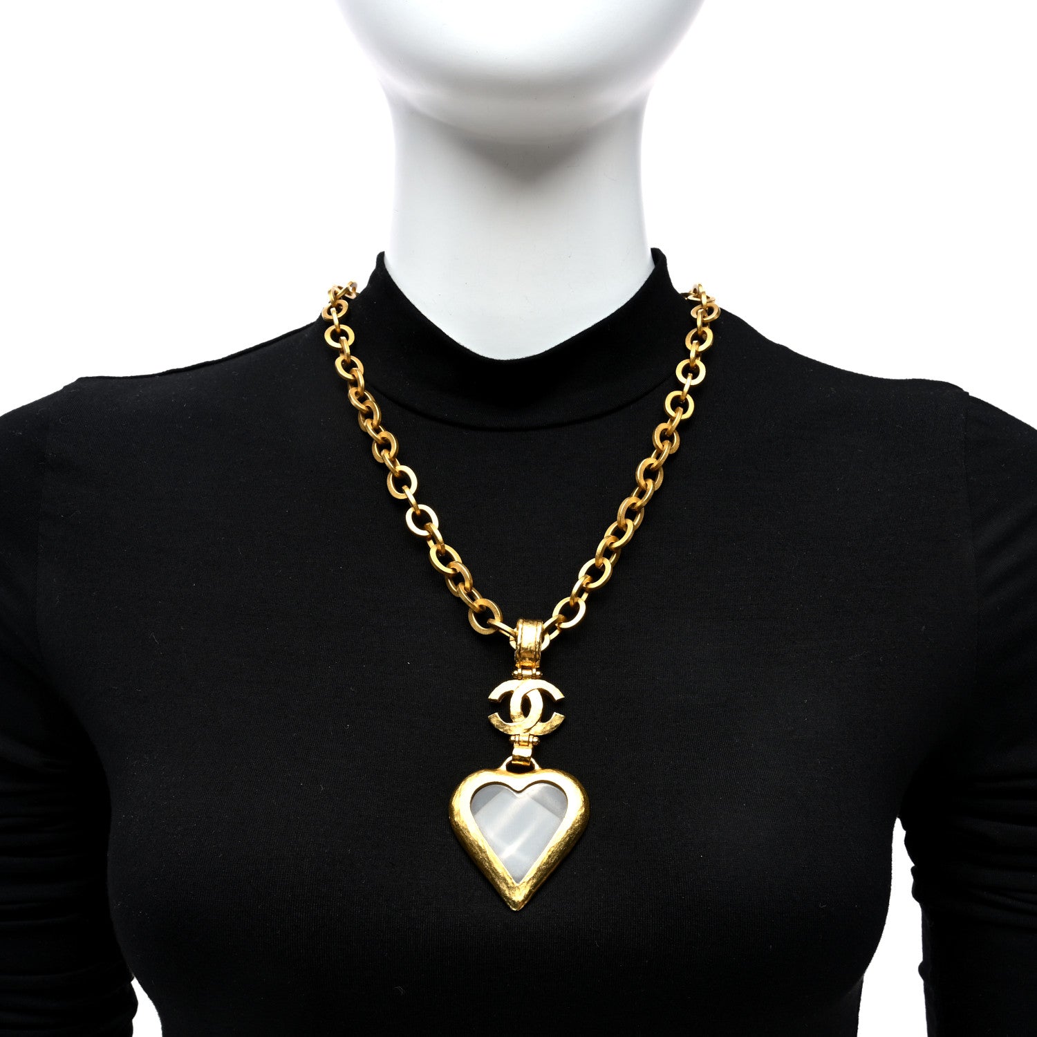 Chanel Loupe Magnifying Glass CC Heart Drop Necklace Gold 2 of 5