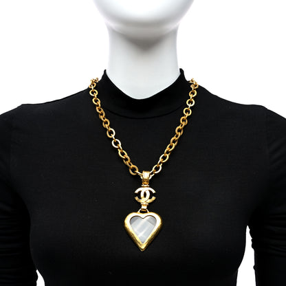 Chanel Loupe Magnifying Glass CC Heart Drop Necklace Gold 2 of 5