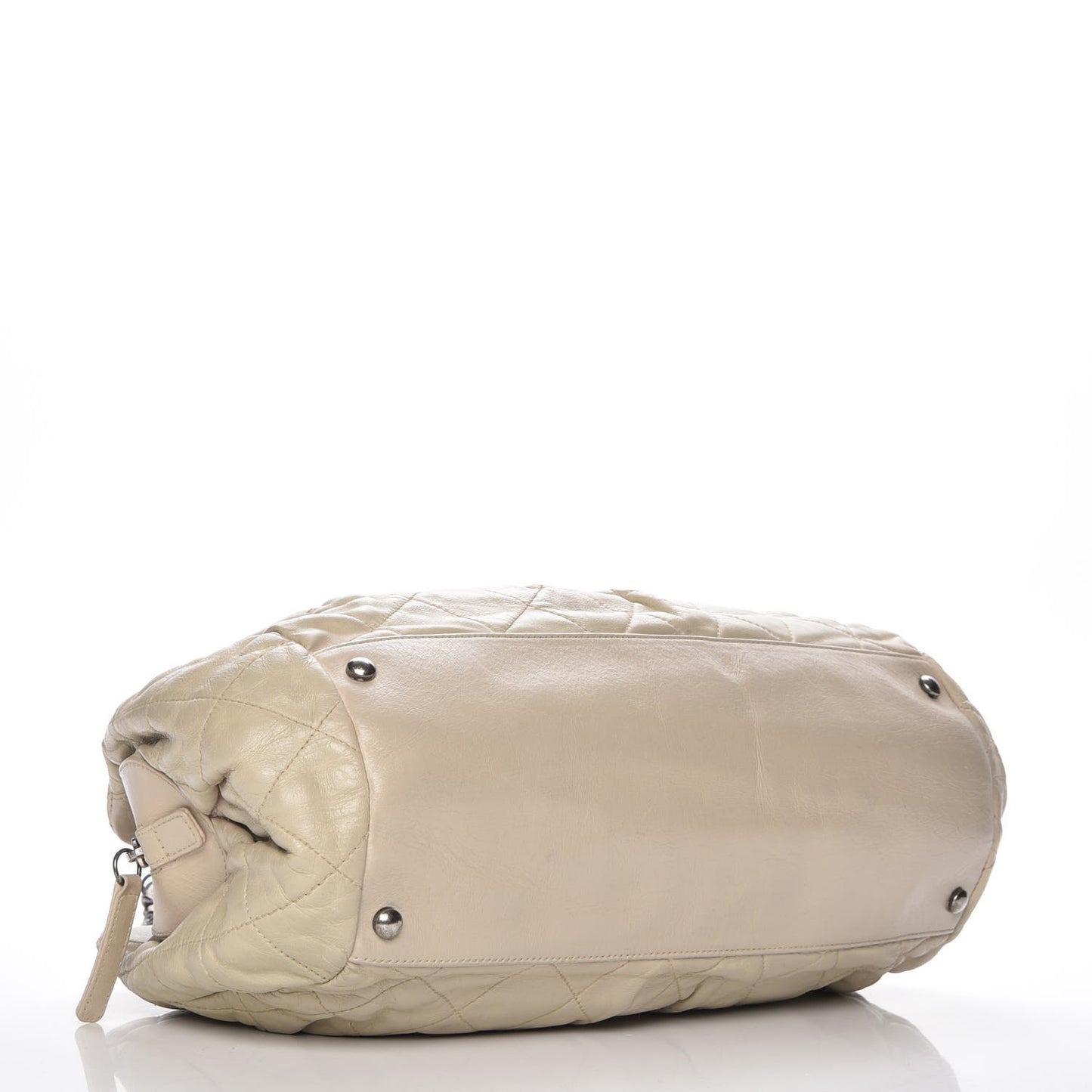 Iridescent Calfskin Chic Quilt Bowling Bag Beige