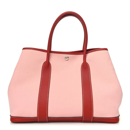 Hermes Toile Militaire Vache Country Garden Party Tote 36 MM Rose Sakura Rouge Duchesse 1 of 10
