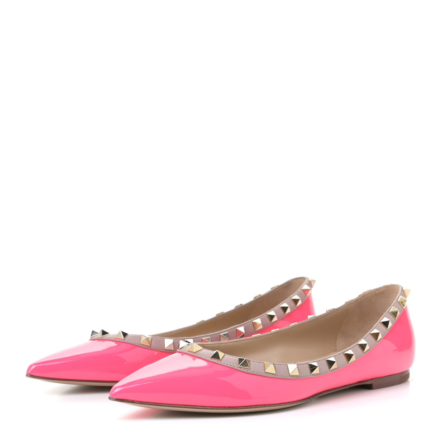 Valentino Garavani Patent Nappa Rockstud Ballerina Flats 38.5 Fuxia Fluo Poudre 2 of 13