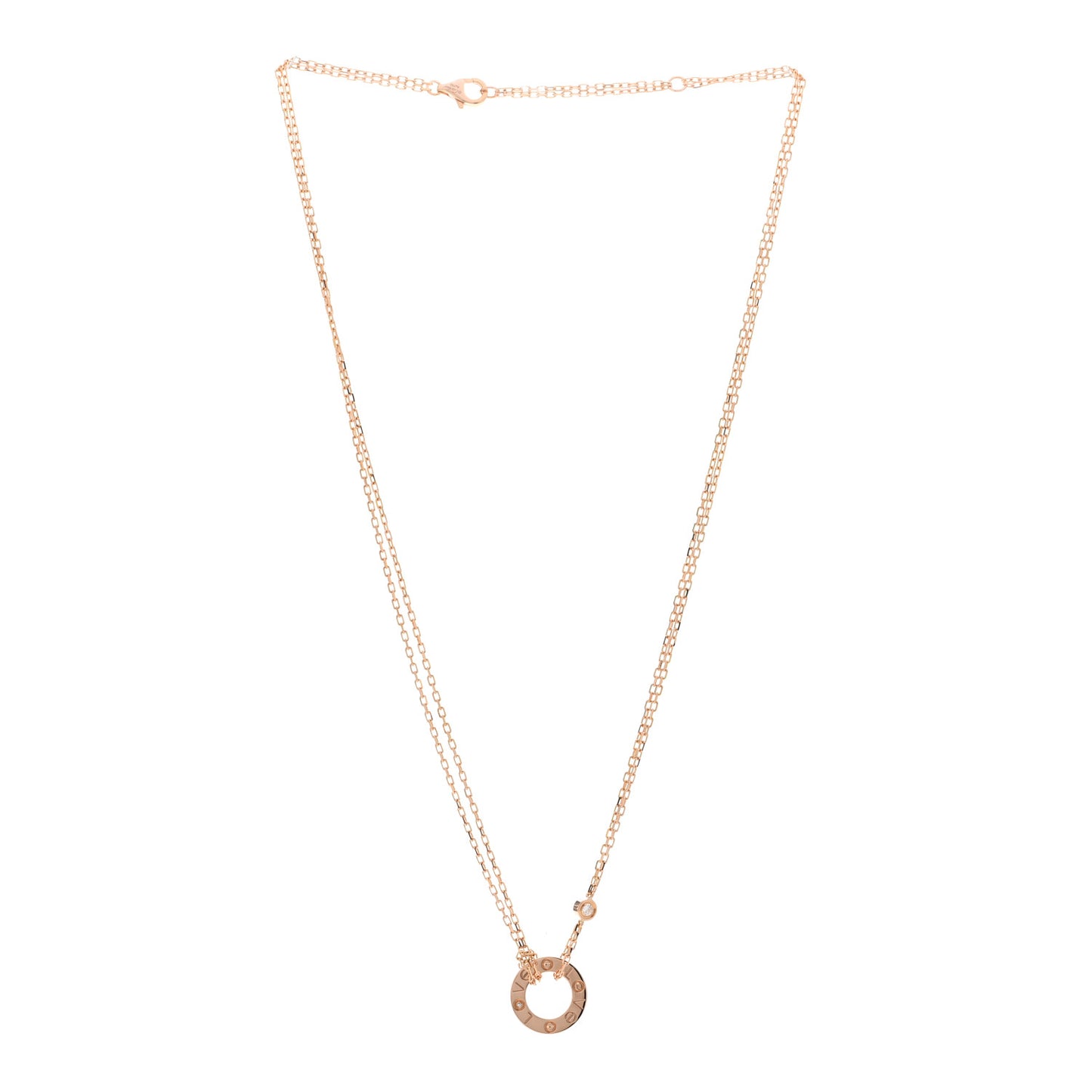 18K Pink Gold 2 Diamond LOVE Necklace