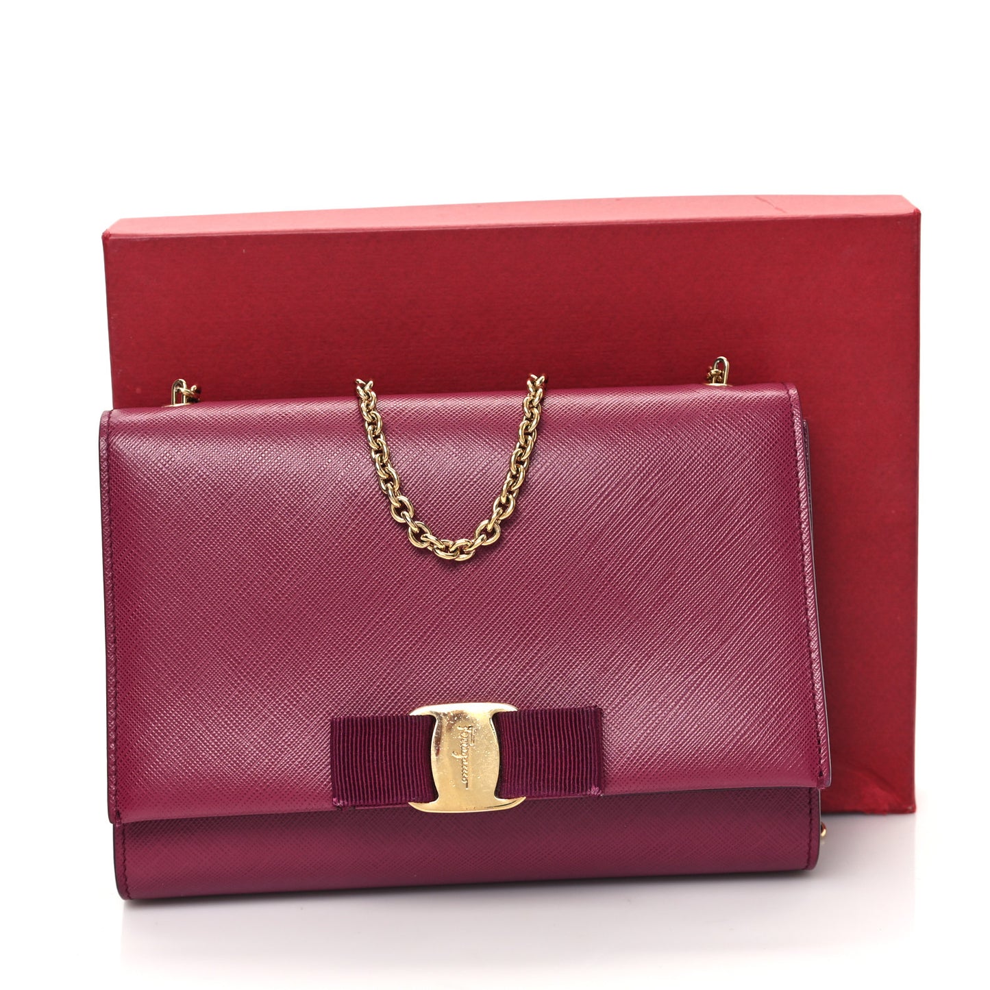 Hammered Calfskin Mini Miss Vara Bow Chain Bag Sangria