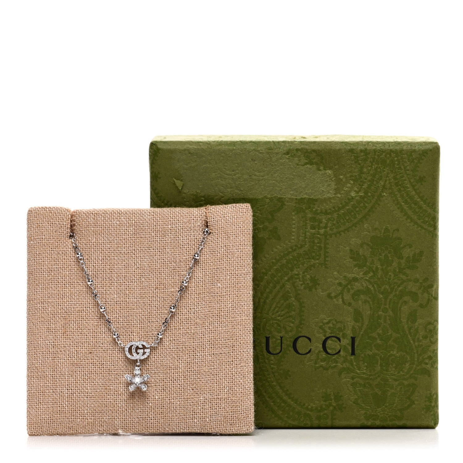 Gucci 18K White Gold Diamond GG Flora Pendant Necklace 5 of 5
