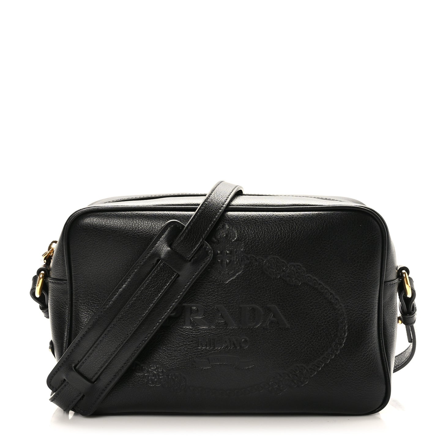 Glace Calfskin Embossed Logo Crossbody Black