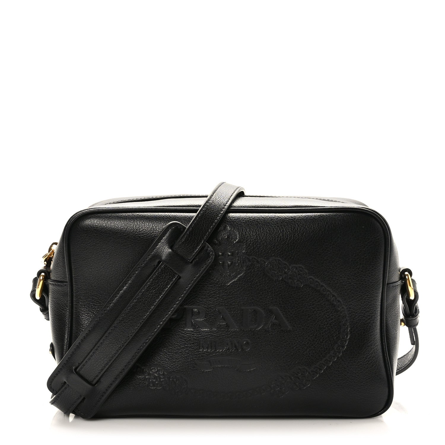 Prada Glace Calfskin Embossed Logo Crossbody Black 1 of 8