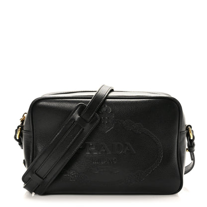 Prada Glace Calfskin Embossed Logo Crossbody Black 1 of 8